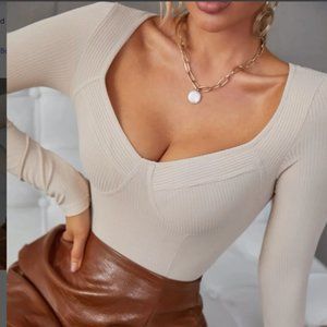 Shein Sweetheart Neck Ribbed Knit Bodysuit